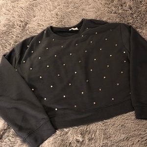 Gray Studded Crop Crewneck